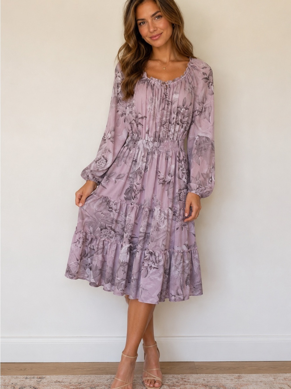 Kate and Lily Purple 3/4 Sleeve Floral Dress Size 10
